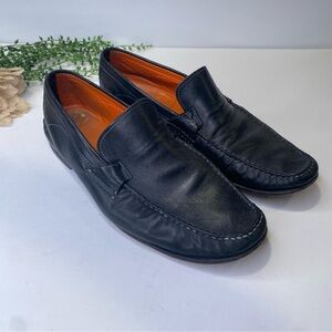 Santoni Black Leather Slip On Loafers Made in Italy Size 12D
